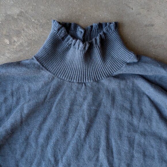 Tahari Blue Ruffle Mock Neck Silk Cashmere Knit Top small - Picture 3 of 9